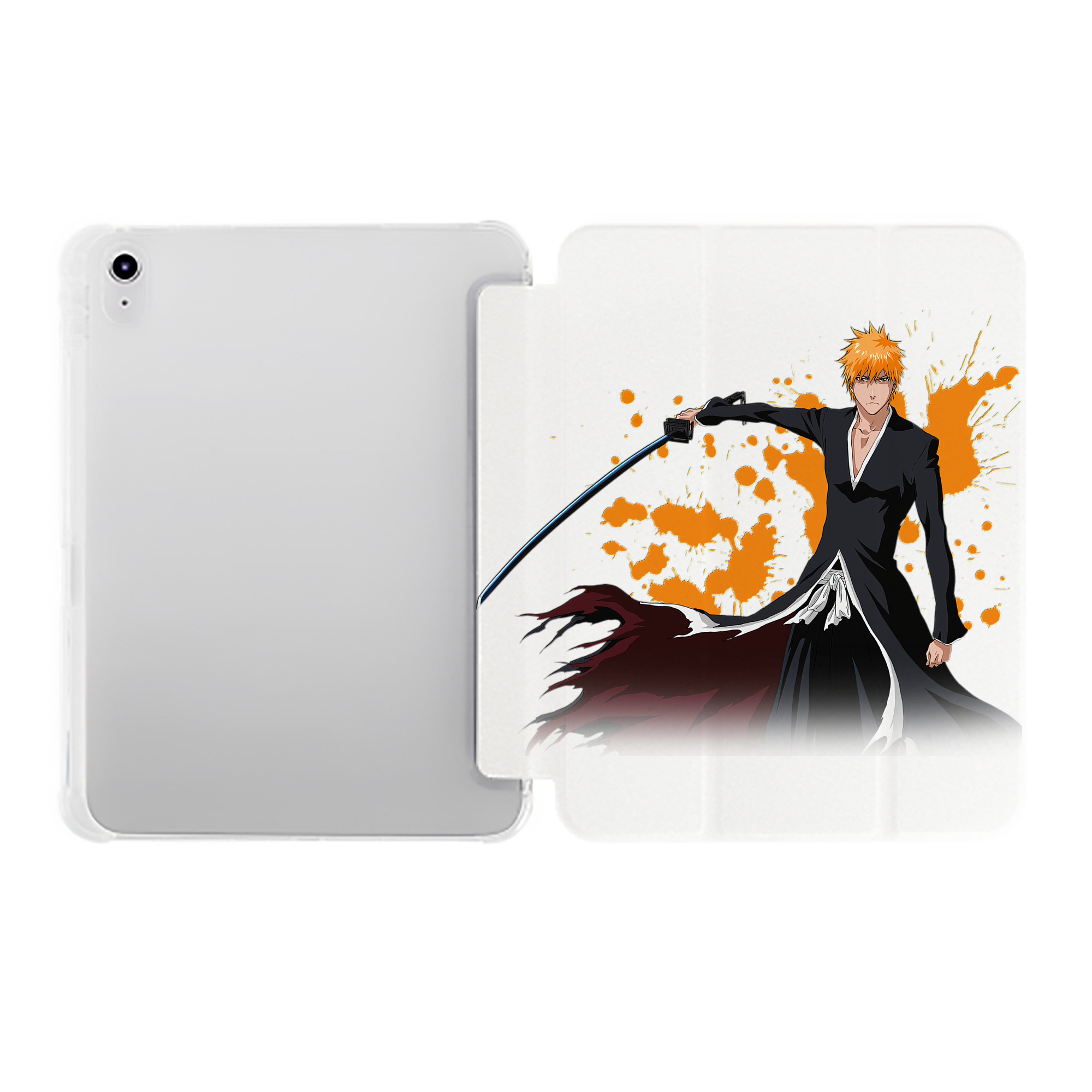 （画像用） ブリーチ 黒崎一護（くろさき いちご）BLEACH Kurosaki Ichigo IPad ケース ペン収納付き 三つ折りスタンド PUレザー×シリコン 対応機種9.5/10.5/10.9インチ